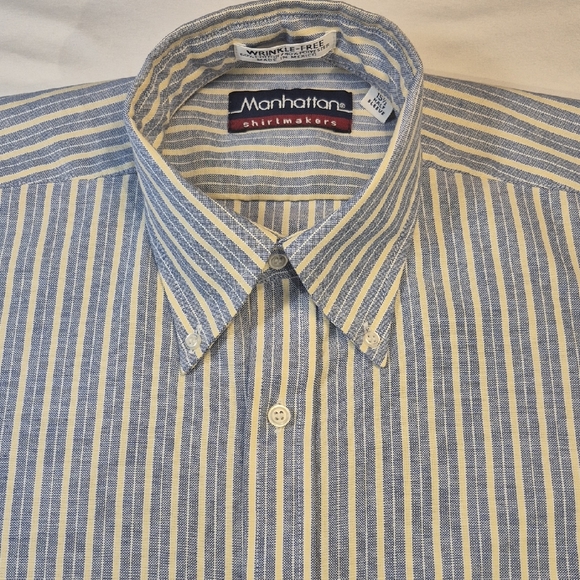 Manhattan Shirtmakers Other - Manhattan Shirtmakers Short Sleeve Blue and White Striped Casual Shirt